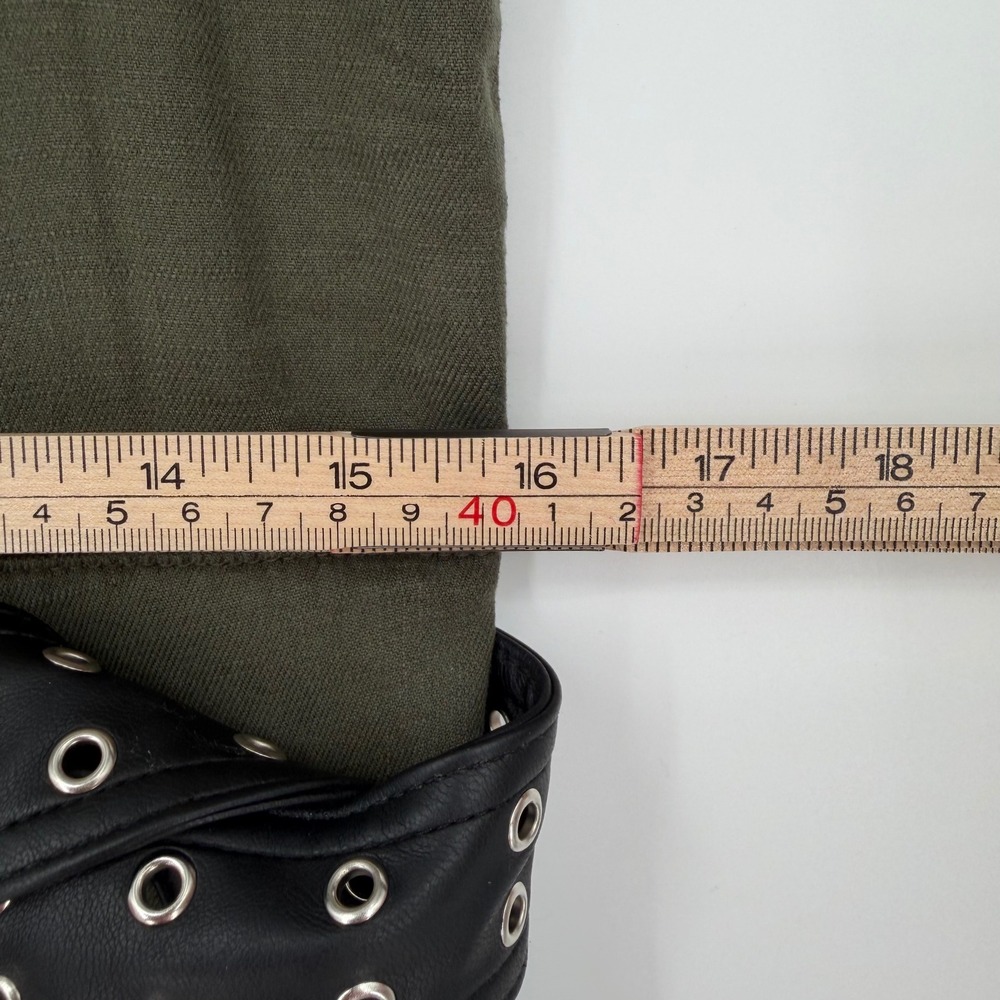 The Kooples Jeans Utility Jumpsuit Olive Green Linen Blend Belted Snap Front 2 M - Picture 16 of 16